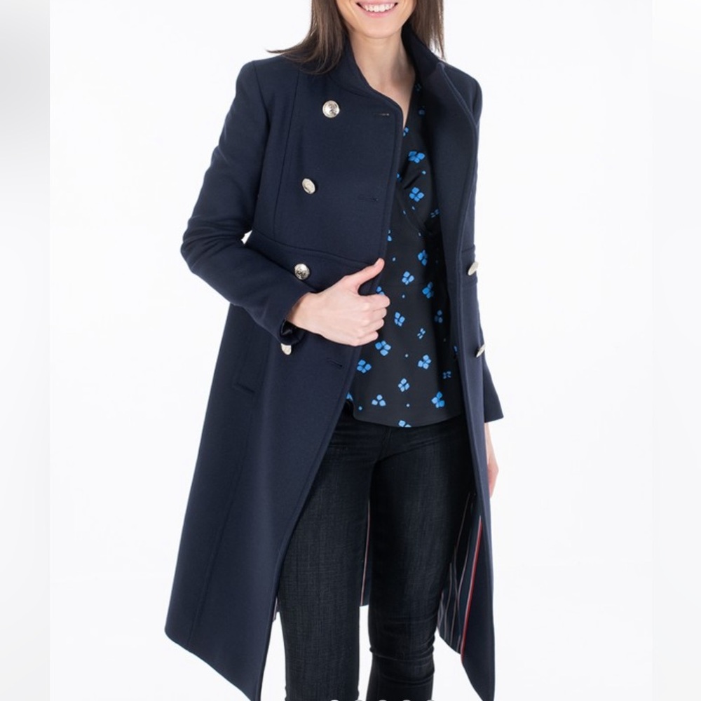 Tommy Hilfiger Wool Blend Pea Funnel Trench Coat XXS